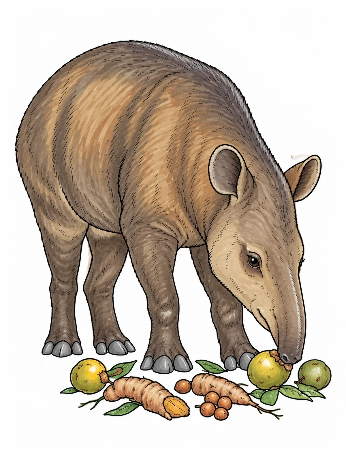 Colored example of the Tapir Foraging For Fallen Fruits coloring page
