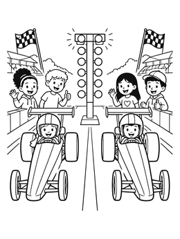 Free printable Junior Dragster Race At Starting Line coloring page