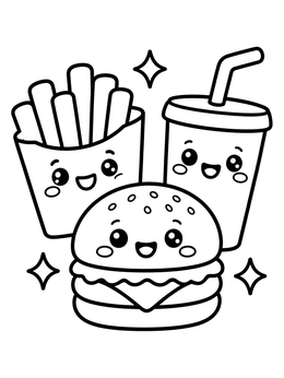 Free printable Cheerful Fast Food Trio coloring page