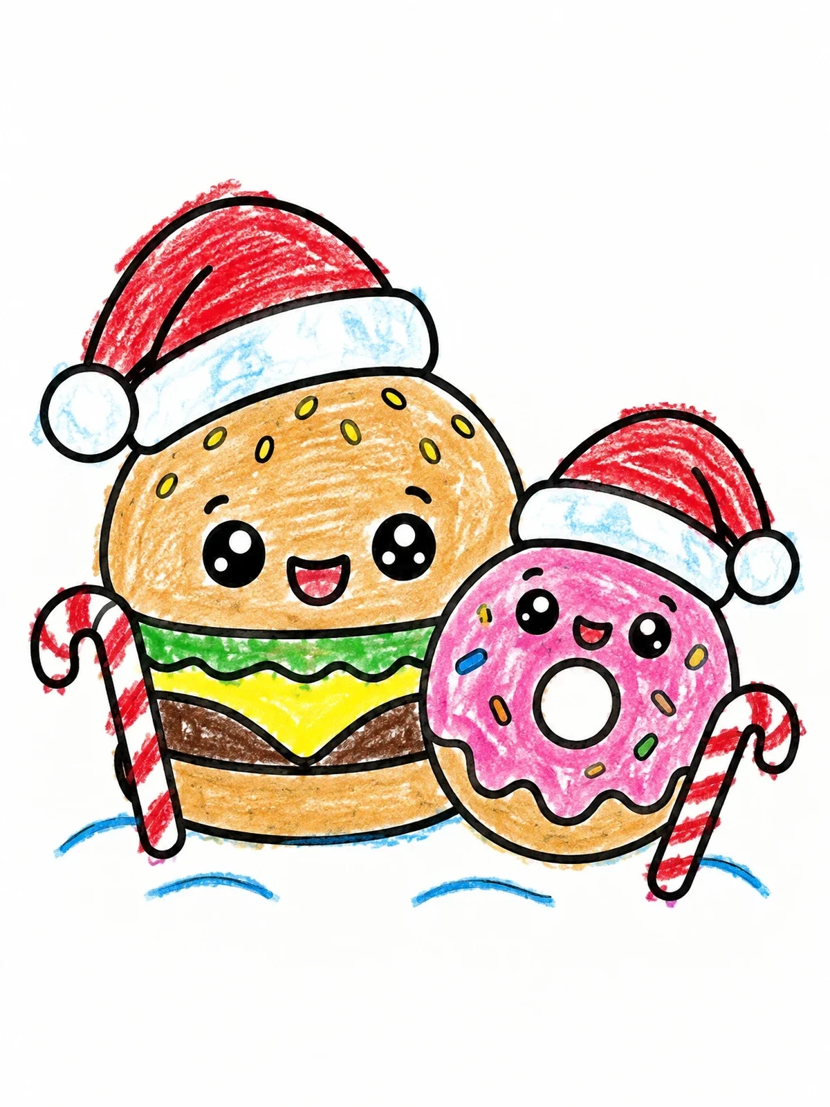 Colored example of the Christmas Burger And Donut Friends coloring page