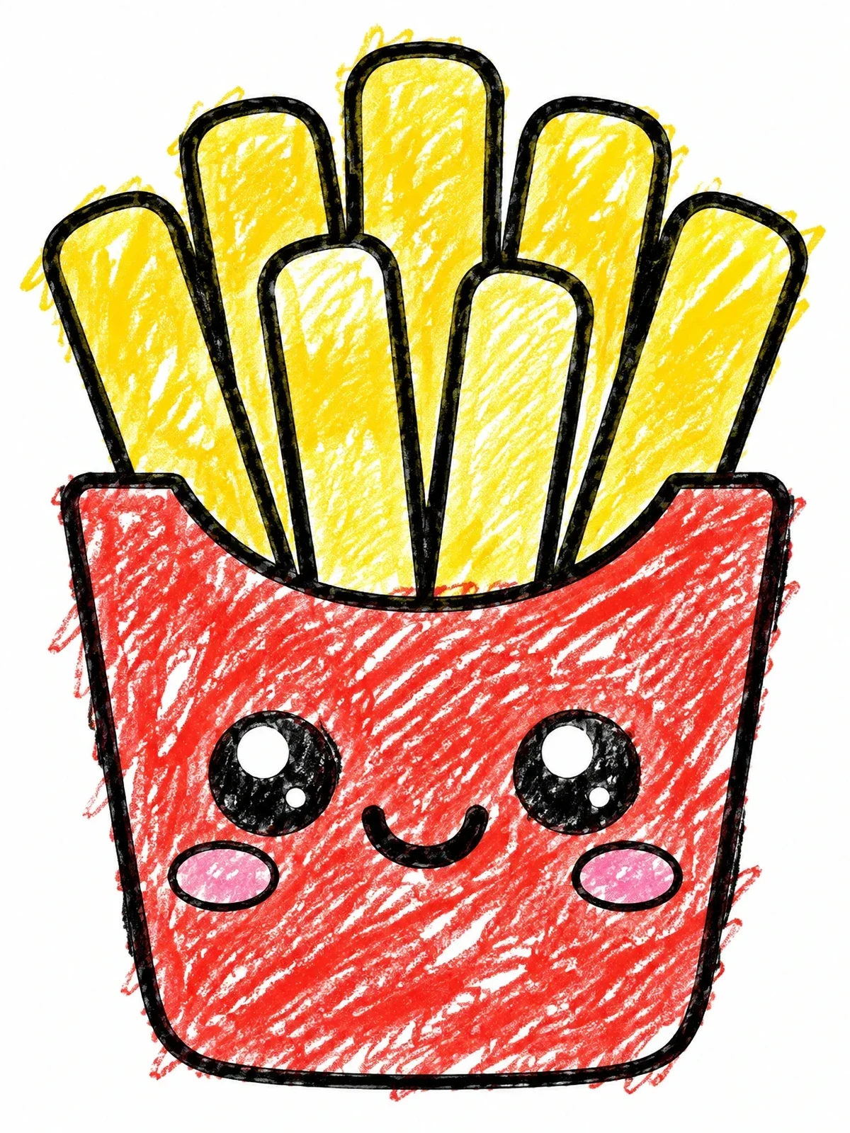 Colored example of the Cute French Fries With Smiling Face coloring page