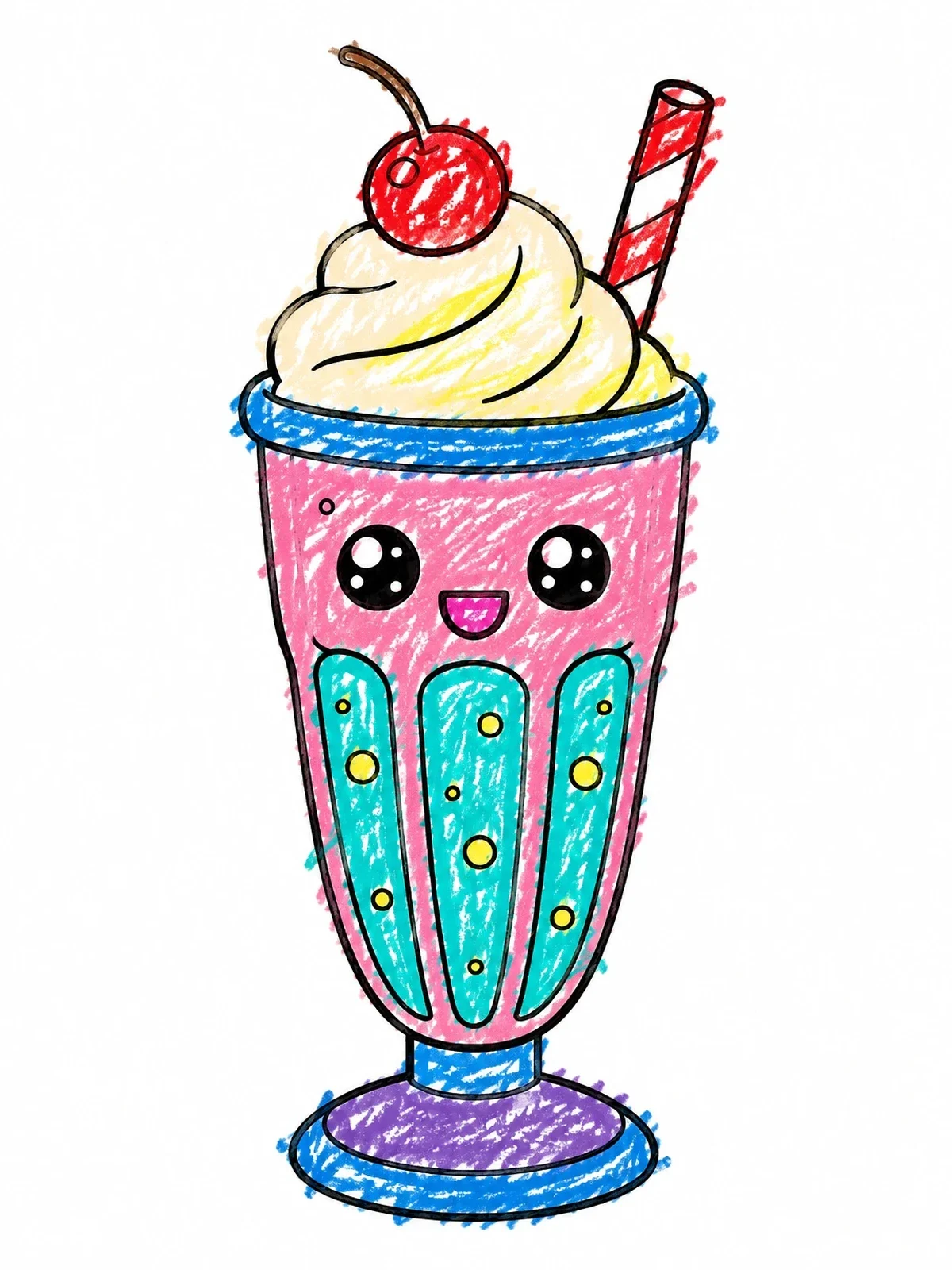 Colored example of the Cute Milkshake With Cherry On Top coloring page