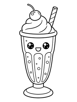 Free printable Cute Milkshake With Cherry On Top coloring page