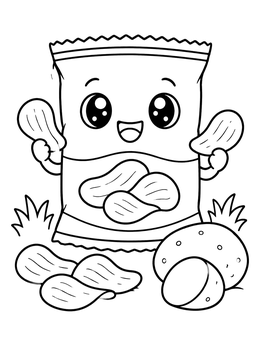Free printable Cute Potato Chip Bag Mascot coloring page