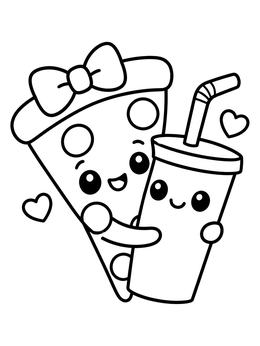 Free printable Cute Pizza Hugging Soda Cup coloring page