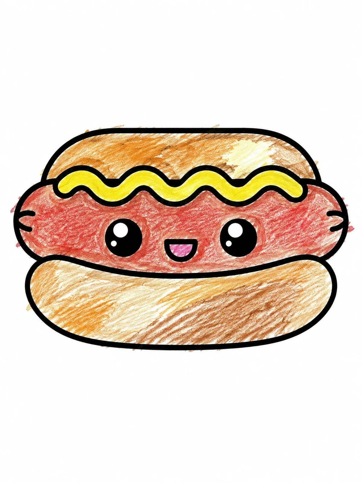 Colored example of the Cute Smiling Hot Dog coloring page