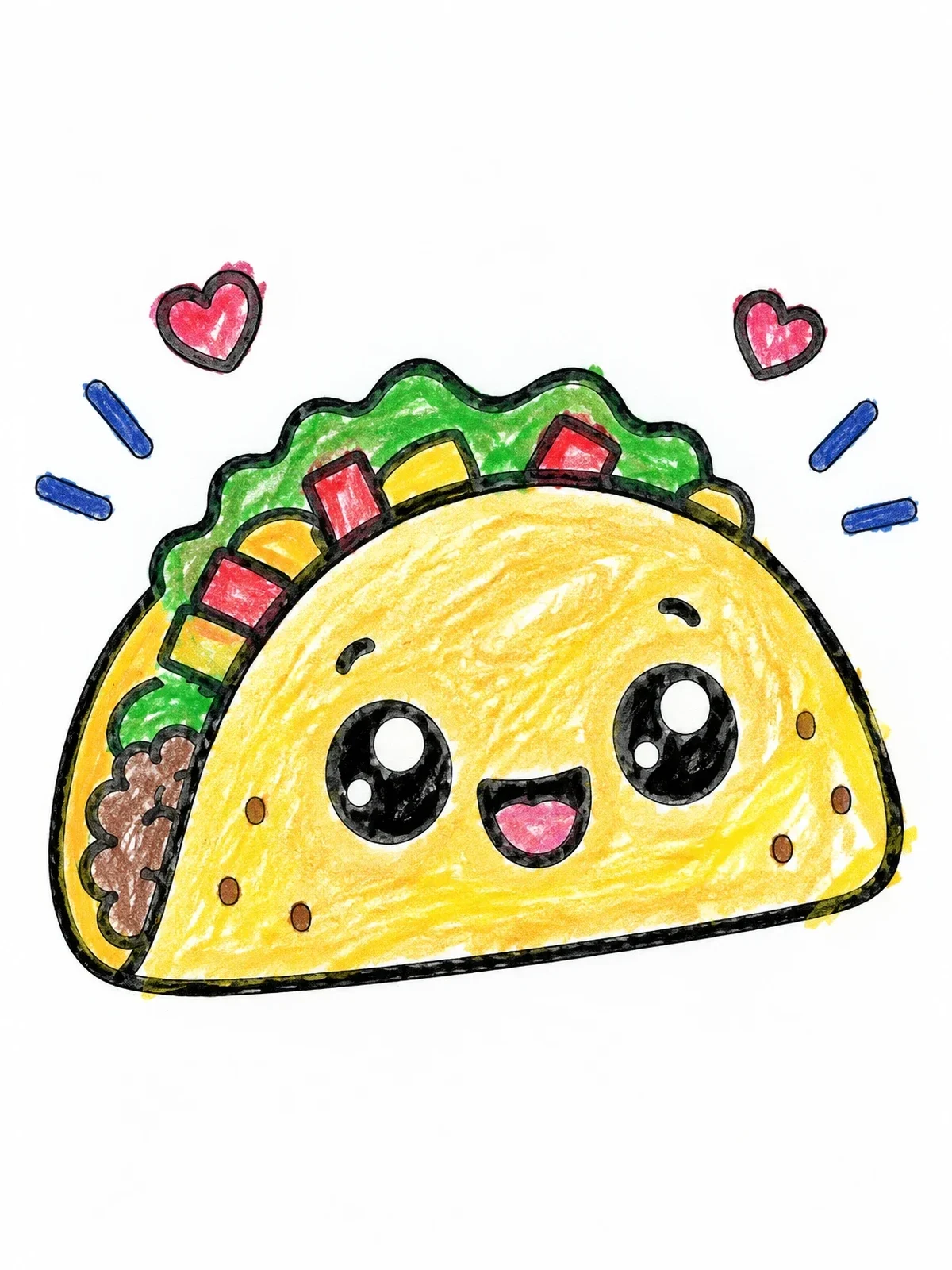 Colored example of the Cute Smiling Kawaii Taco coloring page