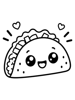 Free printable Cute Smiling Kawaii Taco coloring page