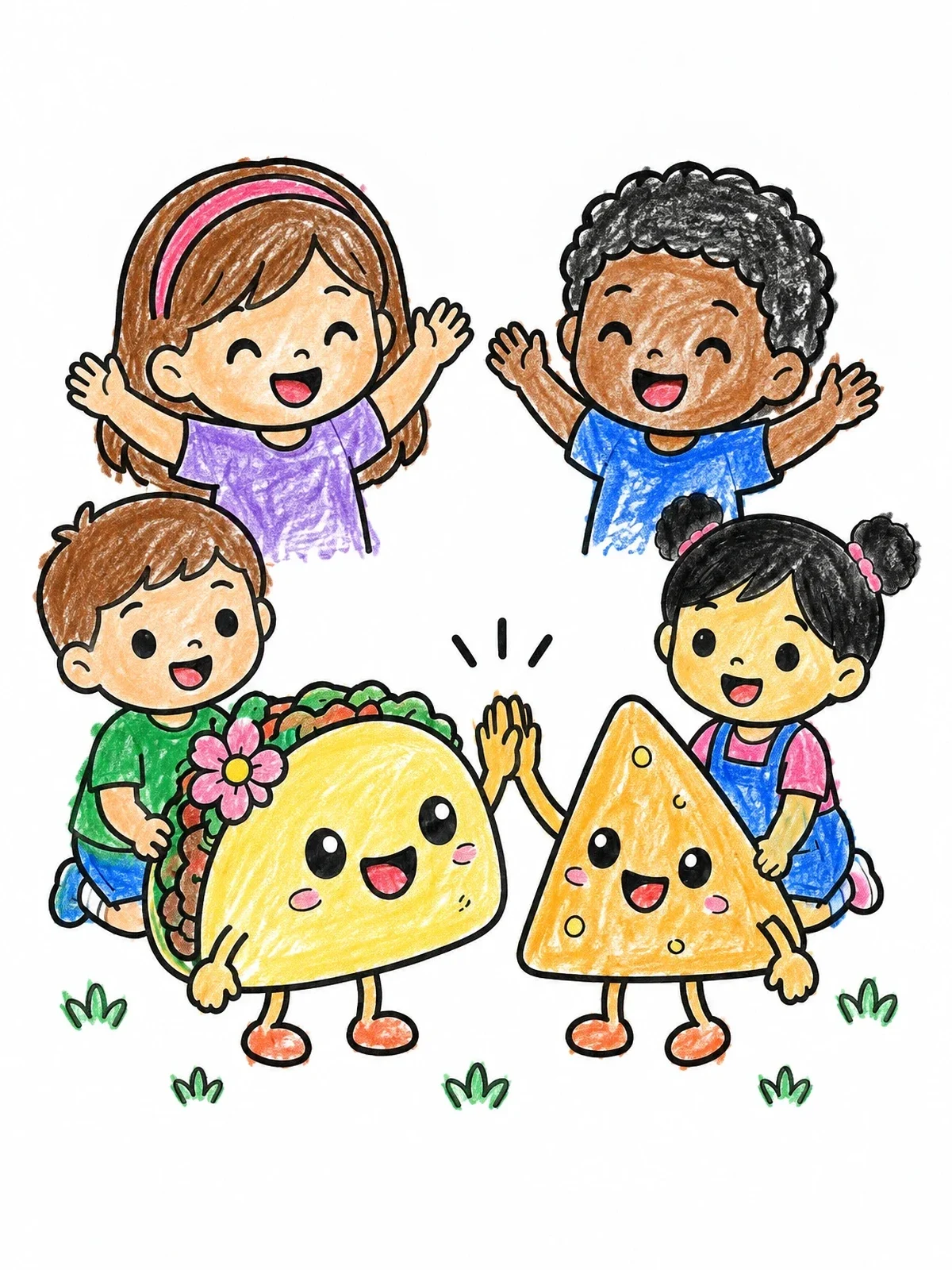 Colored example of the Happy Taco And Nacho High Five coloring page