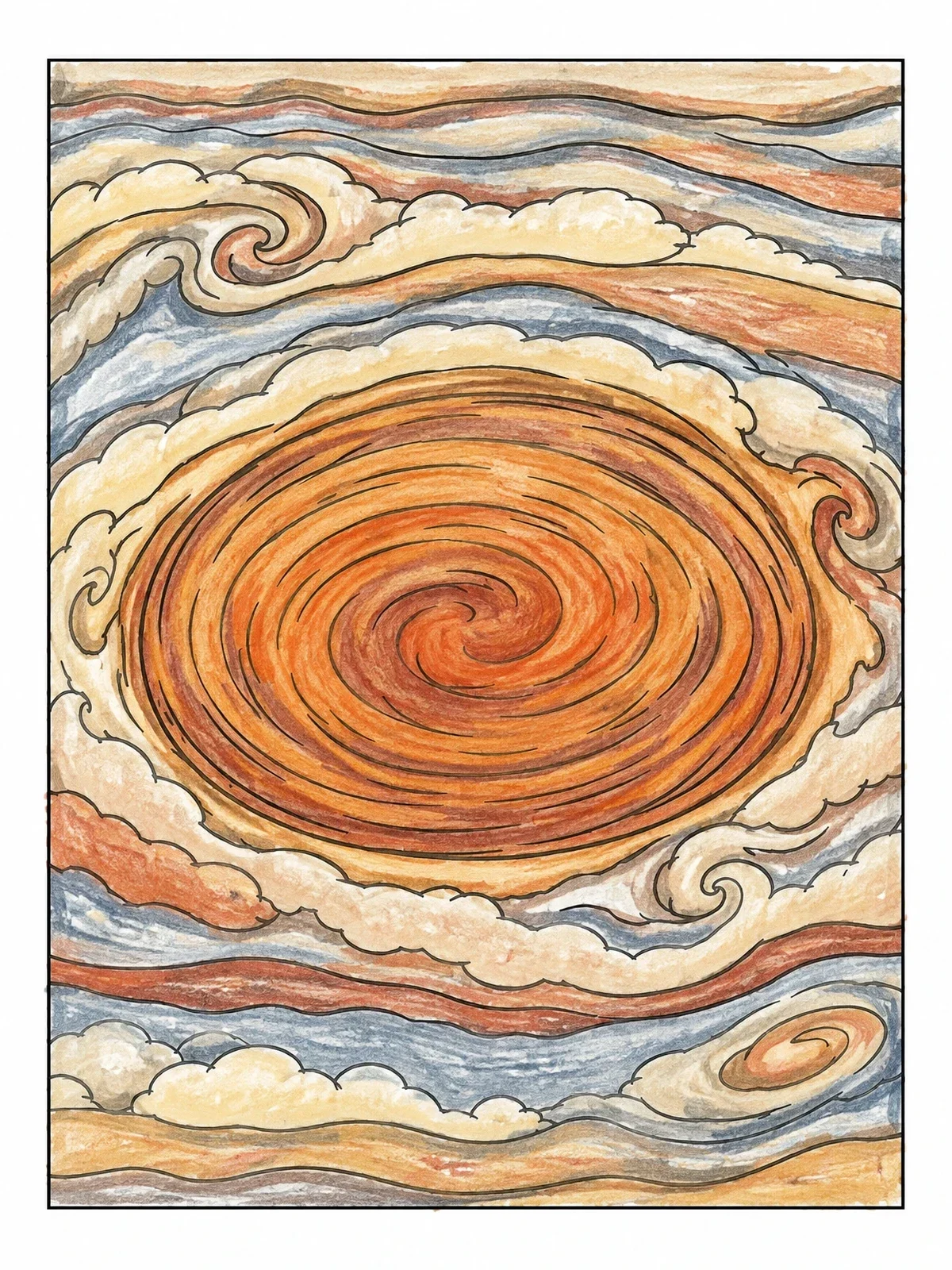 Colored example of the Jupiter Great Red Spot Vortex coloring page