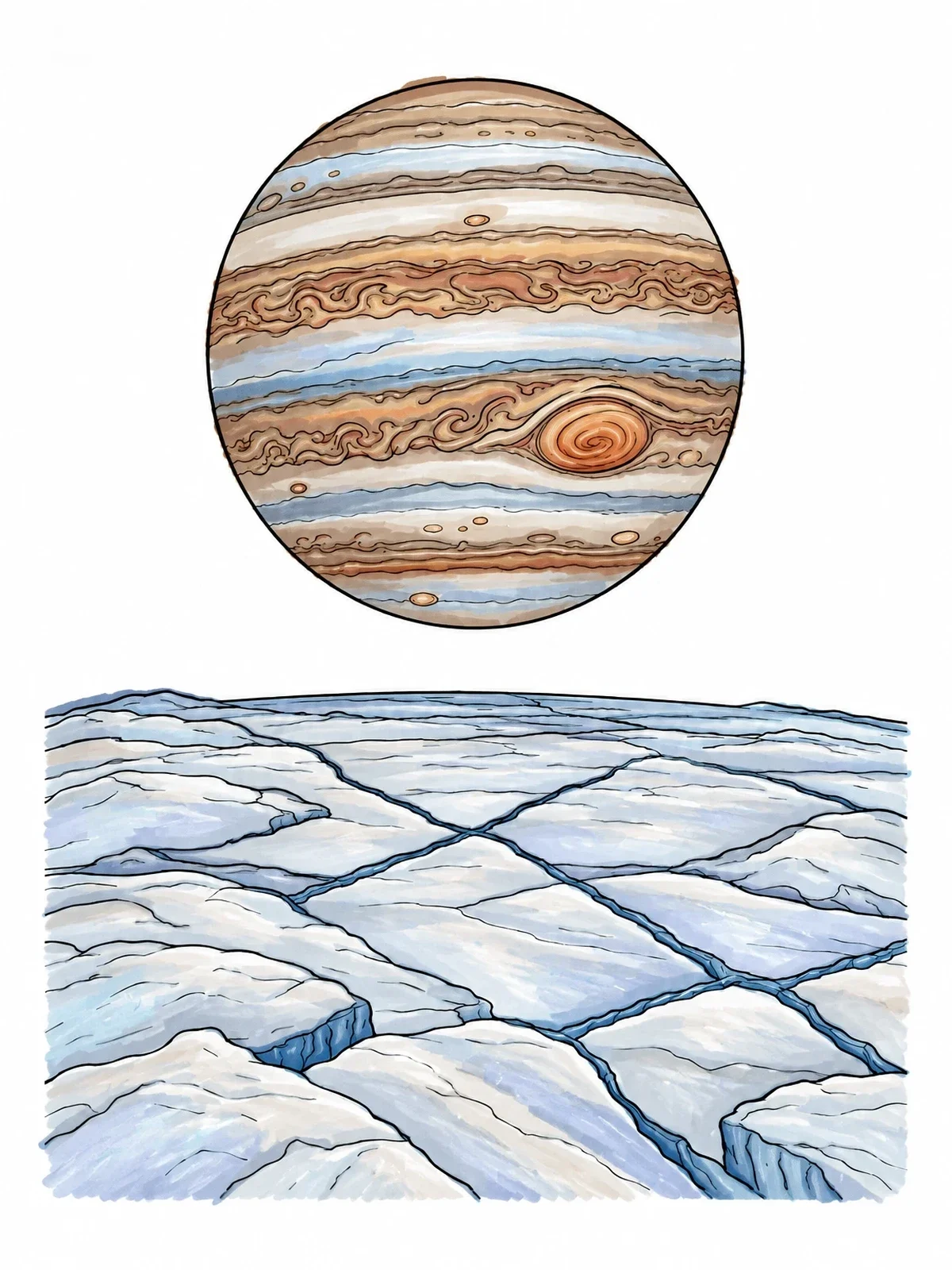 Colored example of the Jupiter Viewed From Moon Surface coloring page