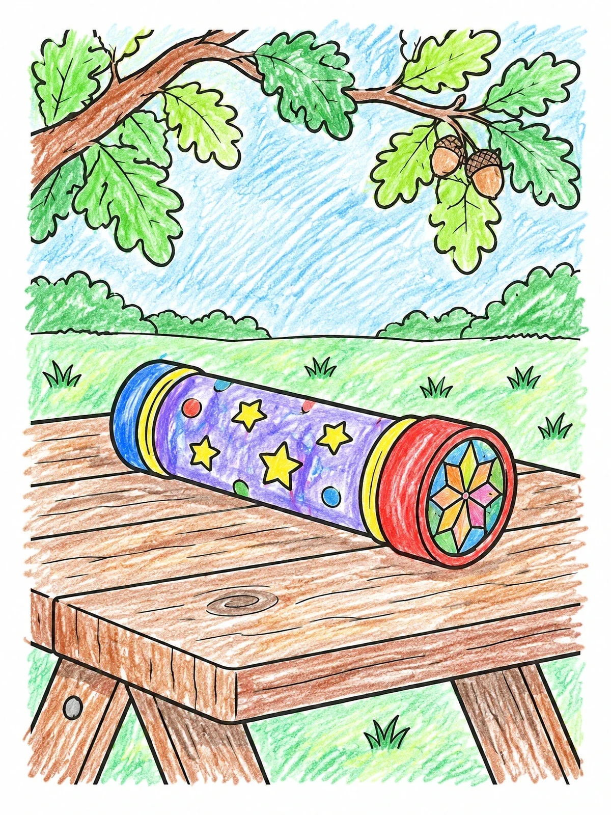 Colored example of the Kaleidoscope On A Picnic Table coloring page