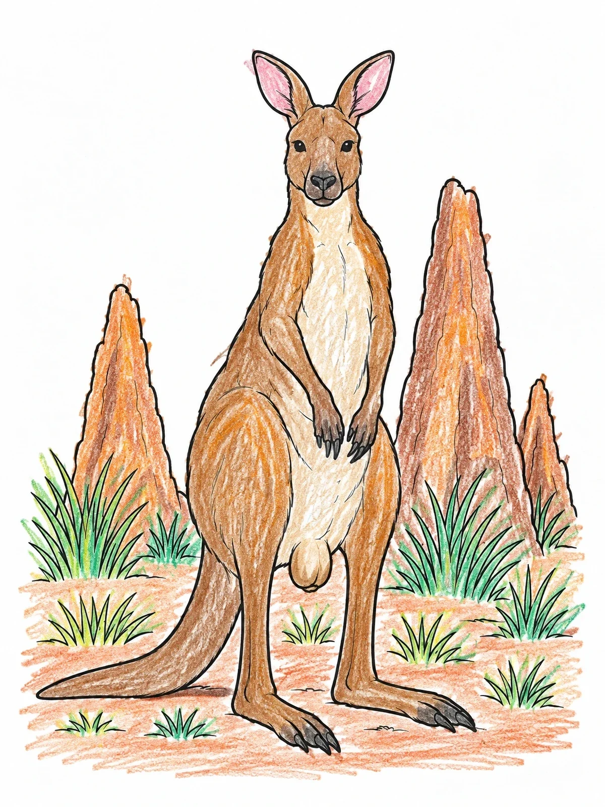 Colored example of the Kangaroo Among Termite Mounds coloring page