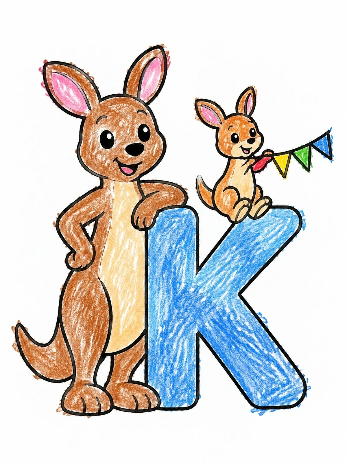 Colored example of the Kangaroo And Joey With Letter K coloring page