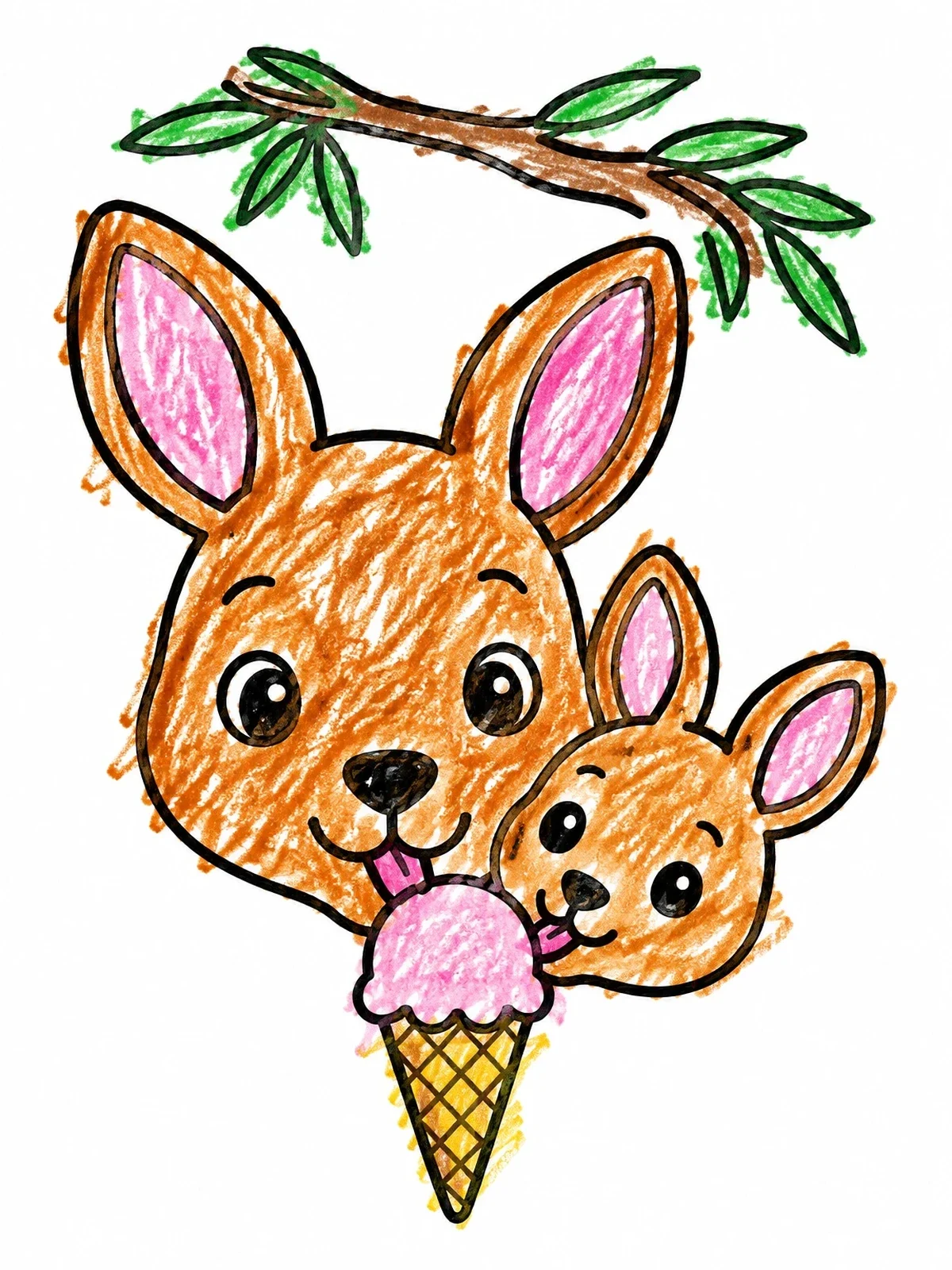 Colored example of the Mother Kangaroo And Joey Sharing Ice Cream coloring page