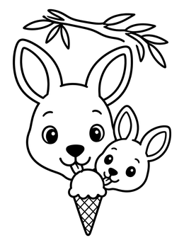 Free printable Mother Kangaroo And Joey Sharing Ice Cream coloring page