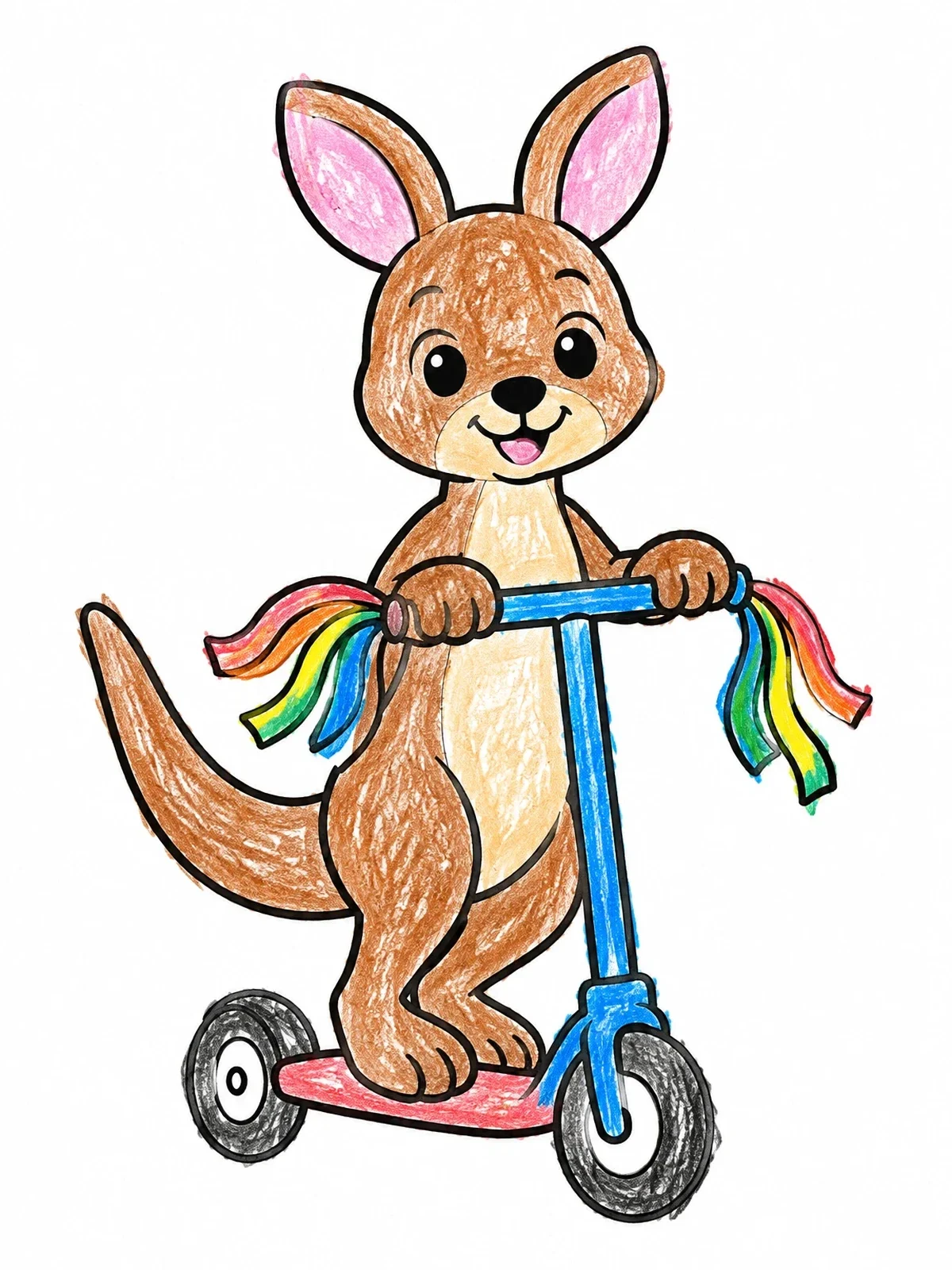 Colored example of the Cute Joey On A Scooter coloring page