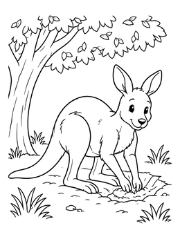 Free printable Kangaroo Digging Under The Tree coloring page