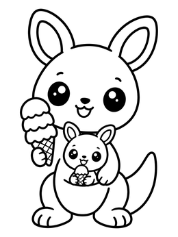 Free printable Kangaroo And Joey With Ice Cream coloring page