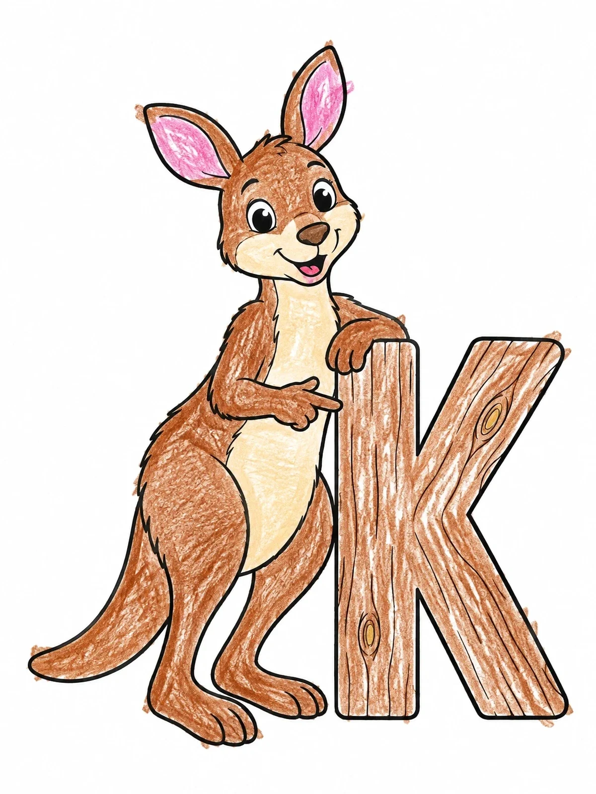 Colored example of the Kangaroo Leaning On Letter K coloring page