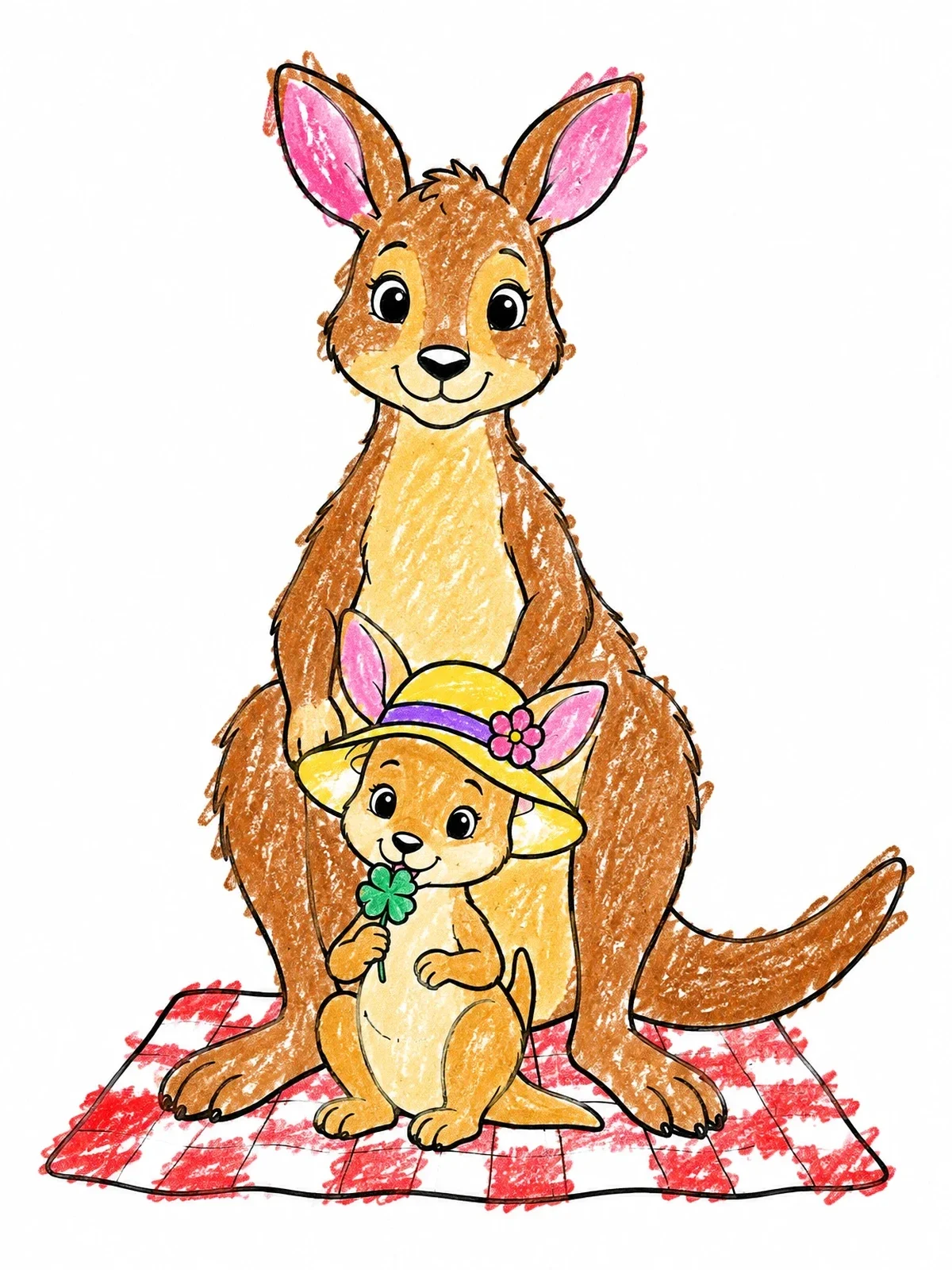 Colored example of the Kangaroo Mother And Joey Picnic coloring page