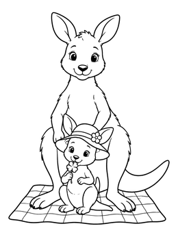 Free printable Kangaroo Mother And Joey Picnic coloring page