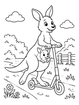 Free printable Kangaroo Riding A Kick Scooter coloring page