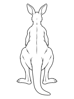 Rear view of a standing marsupial in this clean kangaroo coloring page.