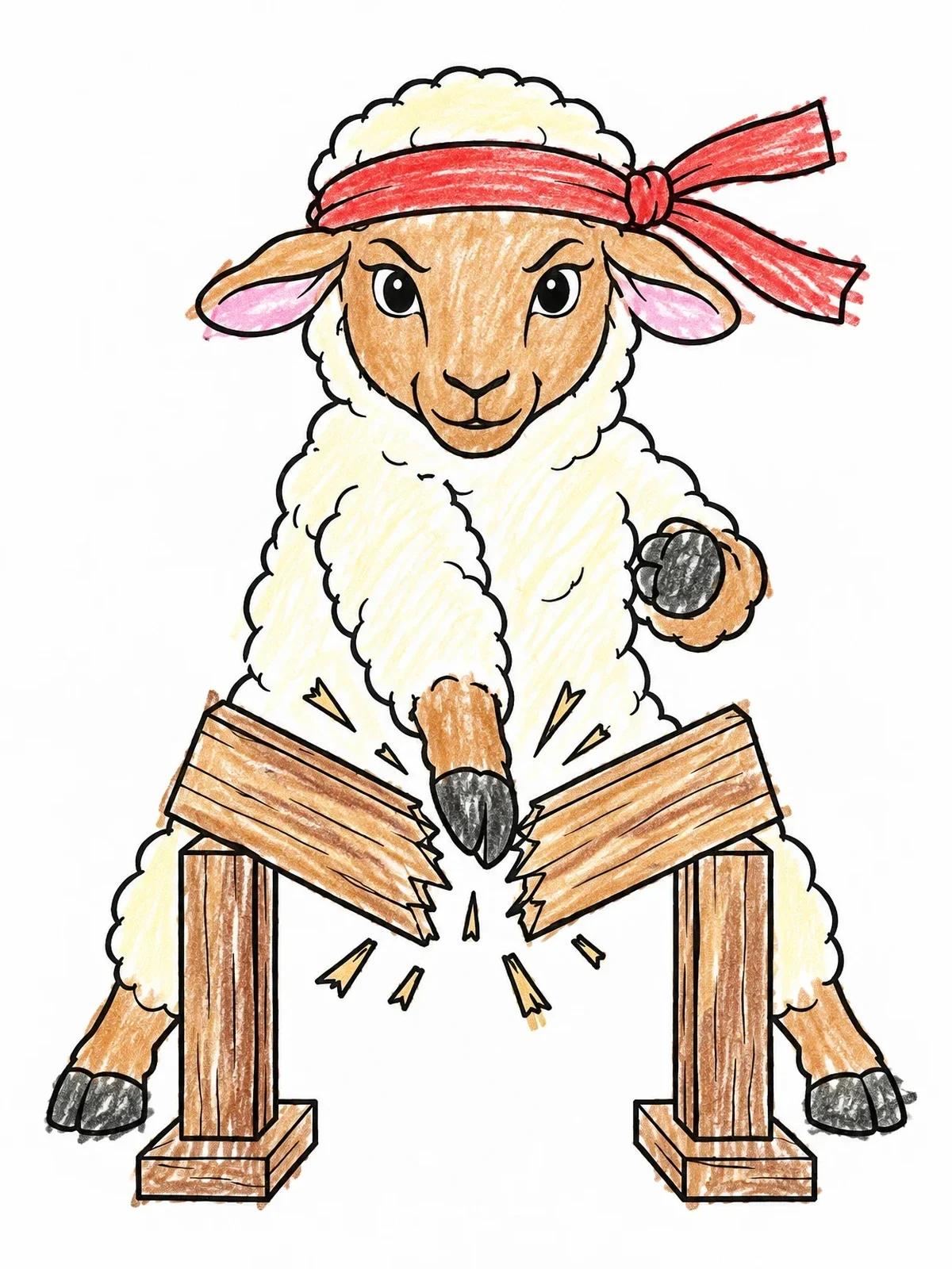 Colored example of the Karate Sheep Breaking A Board coloring page
