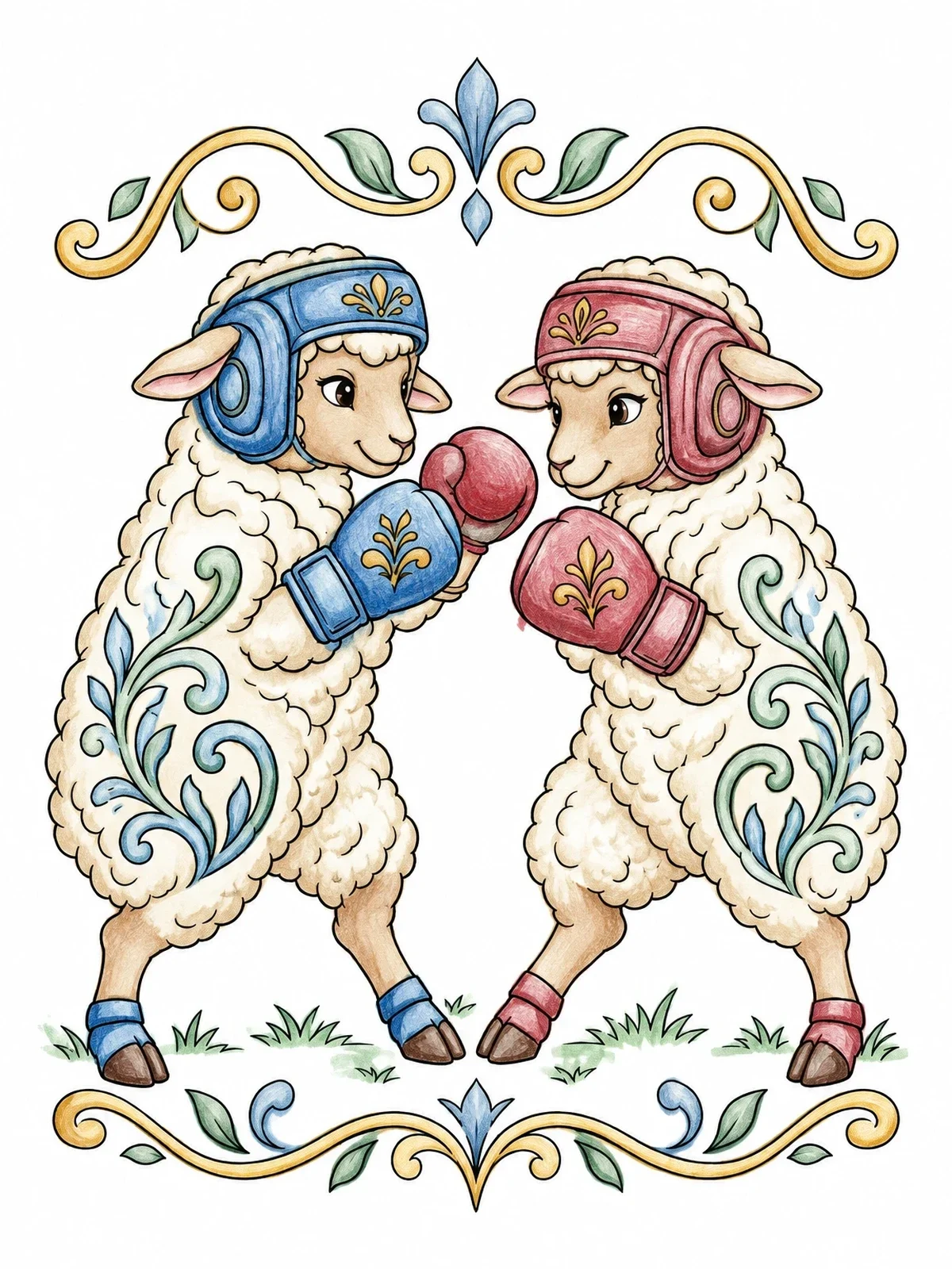 Colored example of the Sparring Sheep In Headgear And Gloves coloring page
