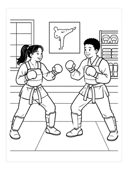 Free printable Karate Students Practicing Sparring coloring page