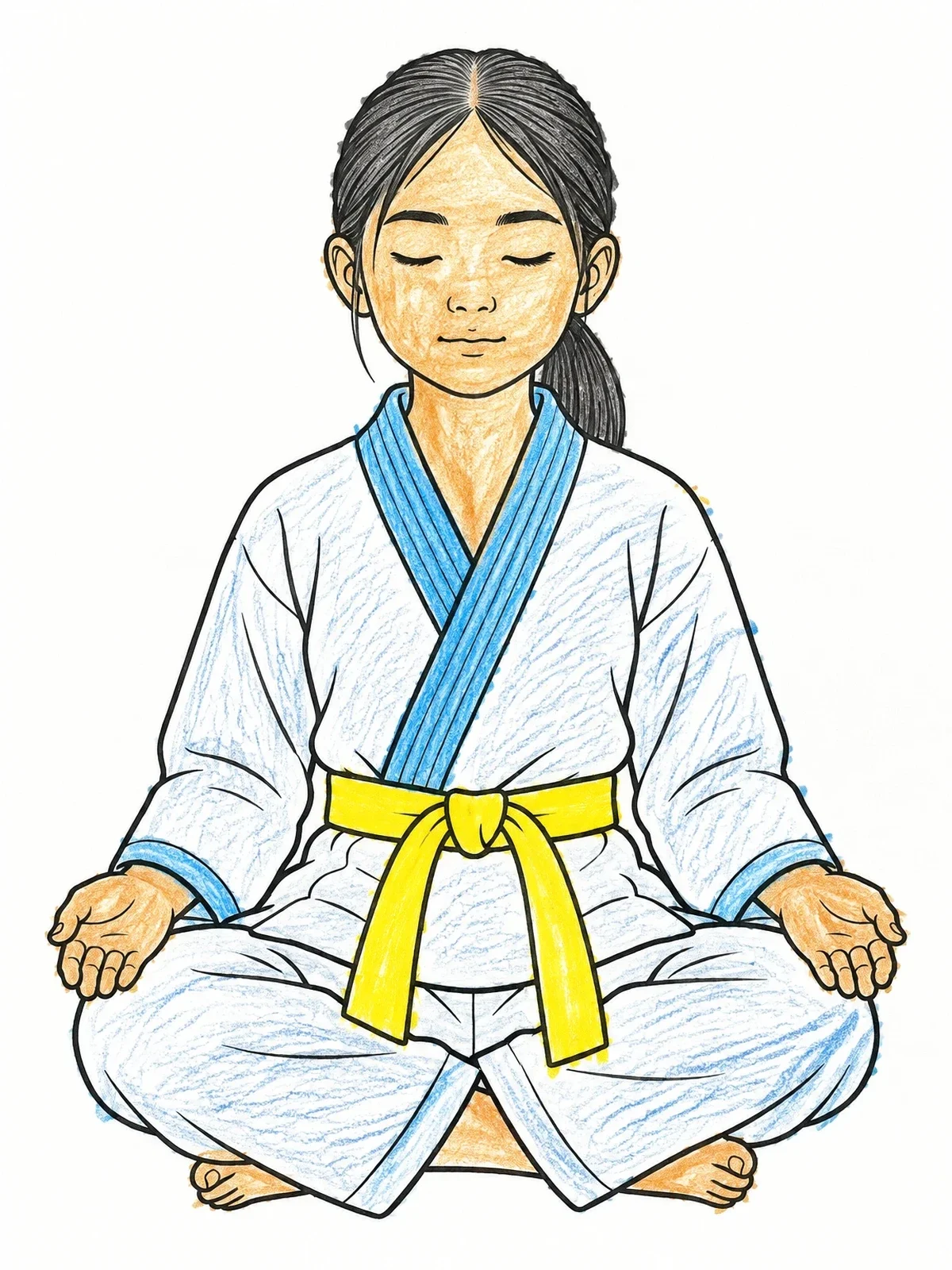 Colored example of the Young Martial Artist In Meditation coloring page
