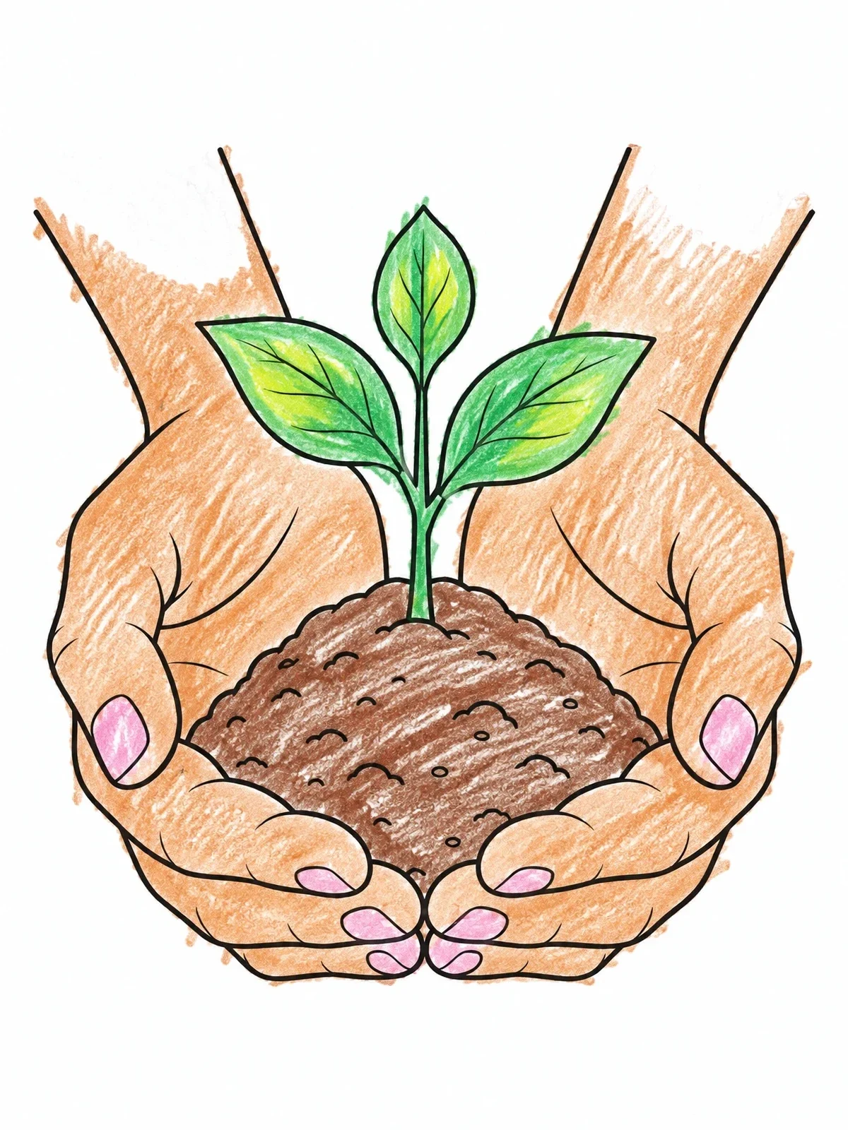 Colored example of the Cupped Hands Holding A Growing Sprout coloring page