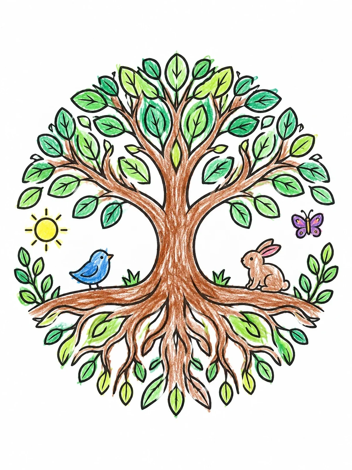 Colored example of the Tree Of Life With Animals coloring page