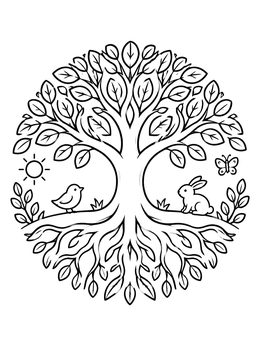 Free printable Tree Of Life With Animals coloring page