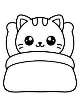 Free printable Cute Cat Tucked In Bed coloring page