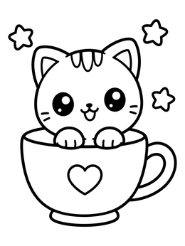 Free printable Cute Kitten Sitting In A Teacup coloring page