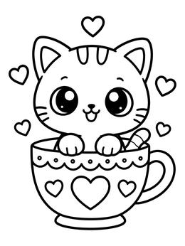 Free printable Cute Kitten Sitting In A Teacup coloring page