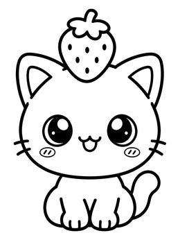 Free printable Cute Kitten With Strawberry Hat coloring page