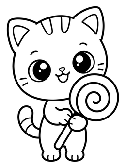 Free printable Cute Kitten With Big Swirl Lollipop coloring page