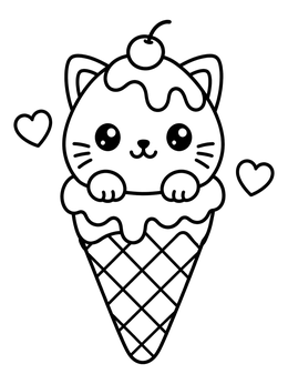 Free printable Kawaii Cat Ice Cream Cone coloring page