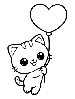 Free printable Kitten Floating With Heart Balloon coloring page
