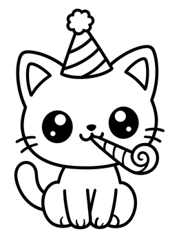 Free printable Party Kitten With Noisemaker coloring page