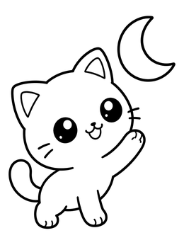 Free printable Kawaii Cat Reaching For Moon coloring page