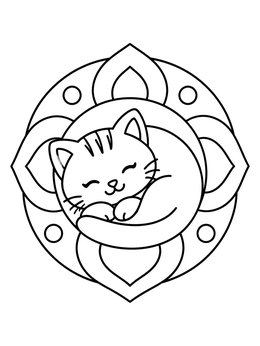 Free printable Sleeping Kitten Inside Mandala Pattern coloring page