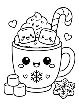 Free printable Cute Hot Cocoa With Marshmallows coloring page
