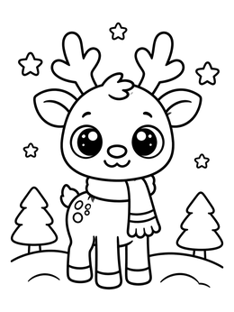 Free printable Cute Reindeer In Winter Scarf coloring page