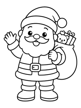 Free printable Cute Waving Santa Claus With Toy Sack coloring page