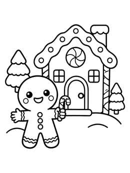 Free printable Gingerbread Man And Sweet House coloring page
