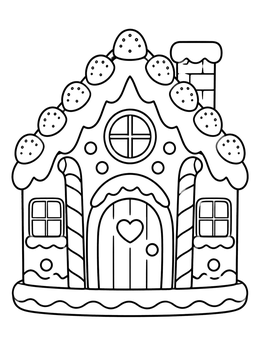 Free printable Sweet Gingerbread House With Candy Canes coloring page